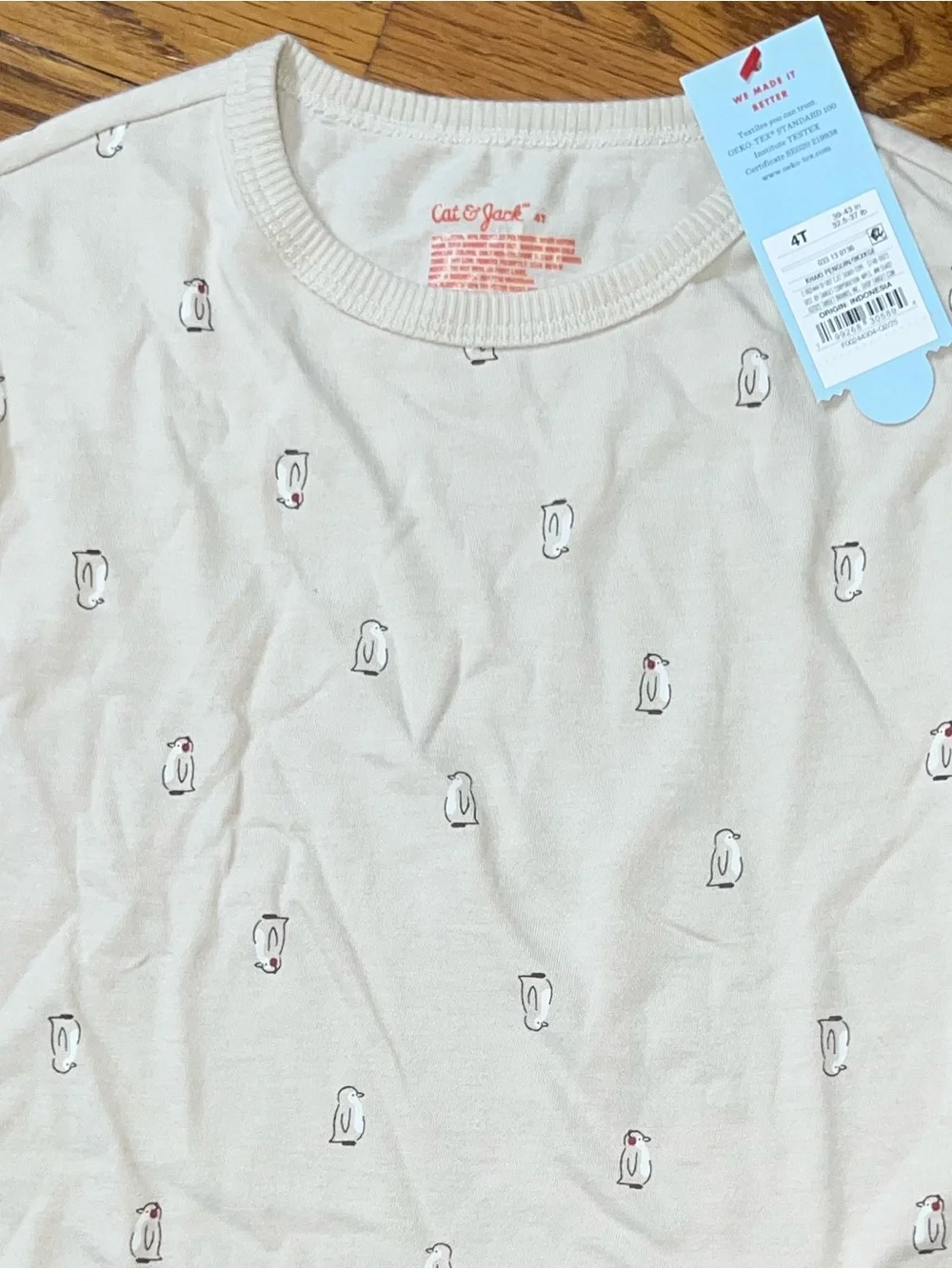 Cat & Jack Long-Sleeve Tee with Tiny Penguins - 4T - NWT